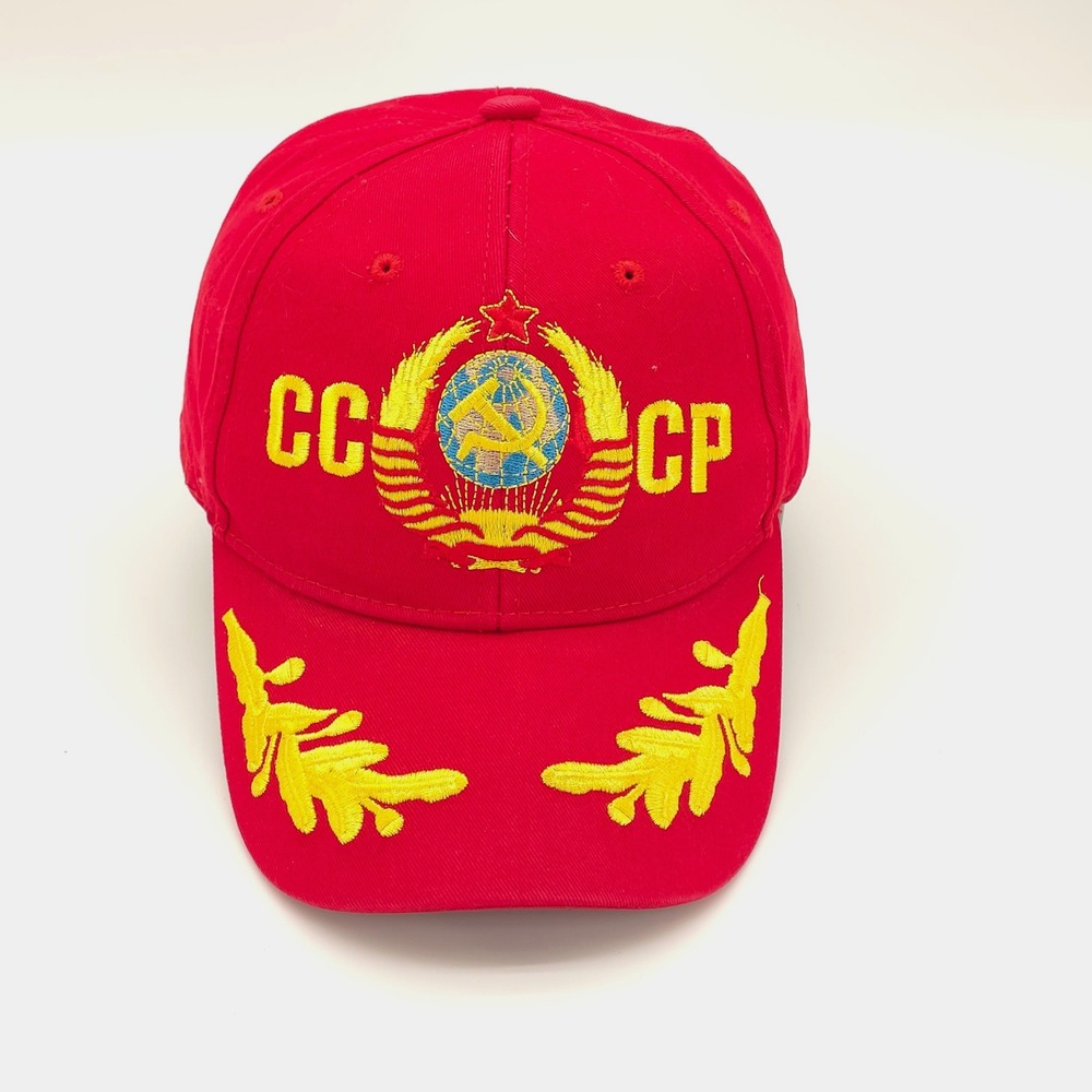 Soviet Union CCCP USSR Hat Mens Red Strapback Hammer Sickle Emblem